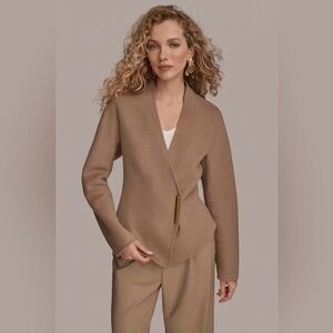 Donna Karan Collarless Embellished Wrap Jacket